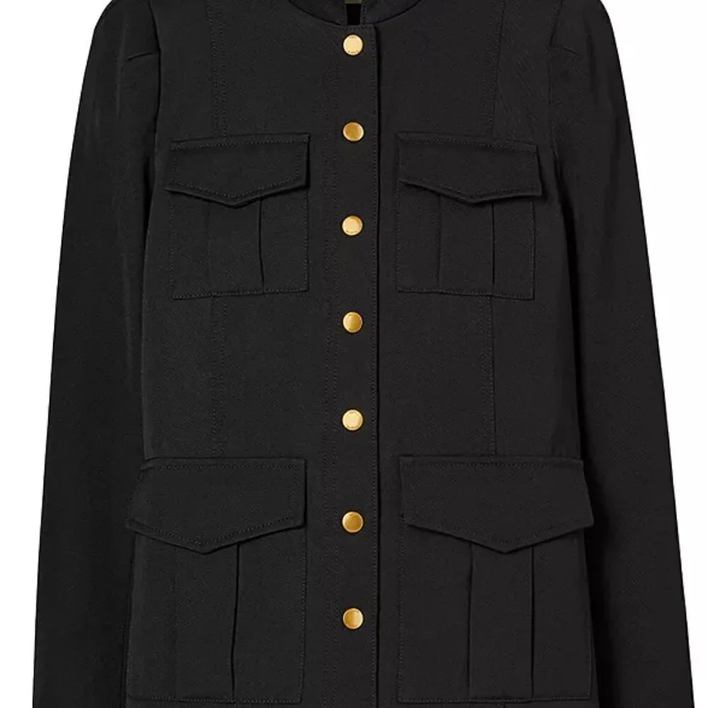 New Tory Burch Wool Sargent Pepper Front Button Long Sleeves Black Jacket 8 NWT